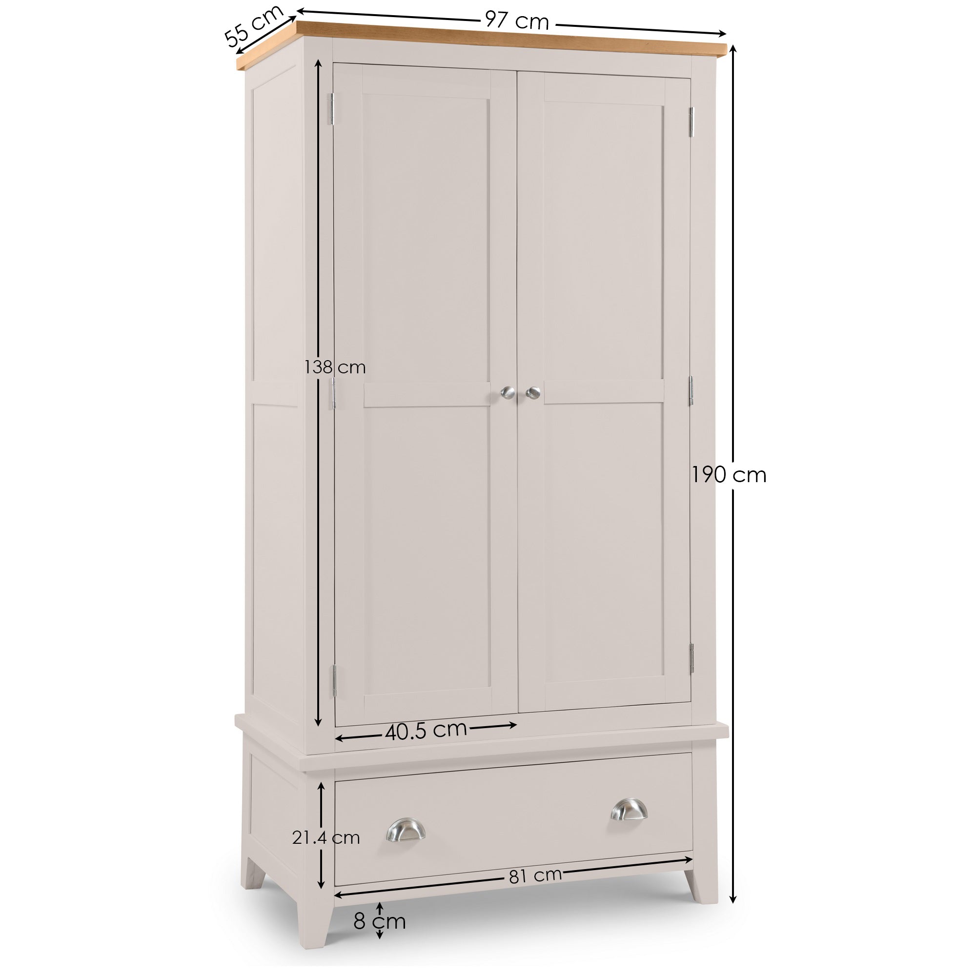 Chelsea Grey Oak Wood Double Wardrobe